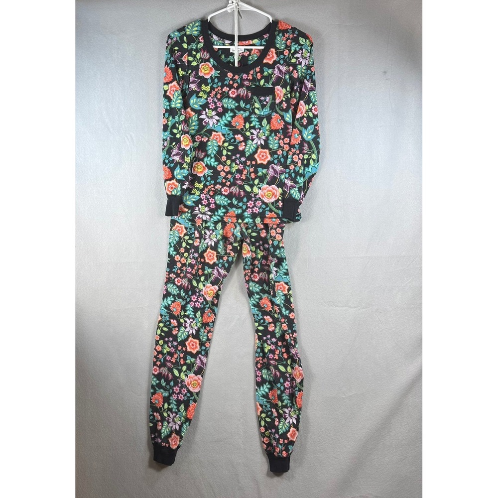Vera Bradley Pajama Set Small Black Floral Long Sleeve Top Jogger Pants 2 Piece